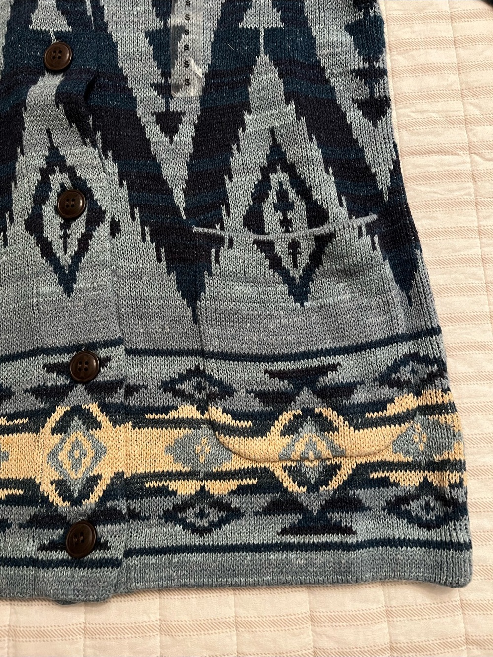 Ralph Lauren Blue and Navy Patterned Shawl-Collar Cardigan - Picture 6 of 9